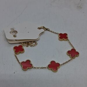 NWT Gold and Red Clover Designer Bracelet